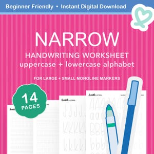 Narrow Alphabet Handwriting Worksheet | Slim Lettering Style for a Clean, Compact Look