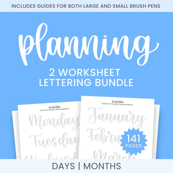 Planning Lettering Worksheet Bundle | Learn to Letter | Lettering Beginners | Hand Lettering and Modern Calligraphy Guide | Script Practice