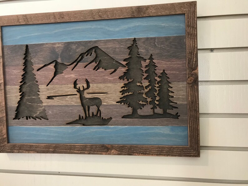 Rustic Deer Scene Silhouette Wall Art Etsy