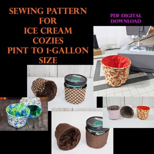 SEWING PATTERN Instant Download, Ice Cream Pint, Quart, 1/2 Gallon and Full Gallon Cozy, Digital Sewing Pattern for Ice Cream Containers