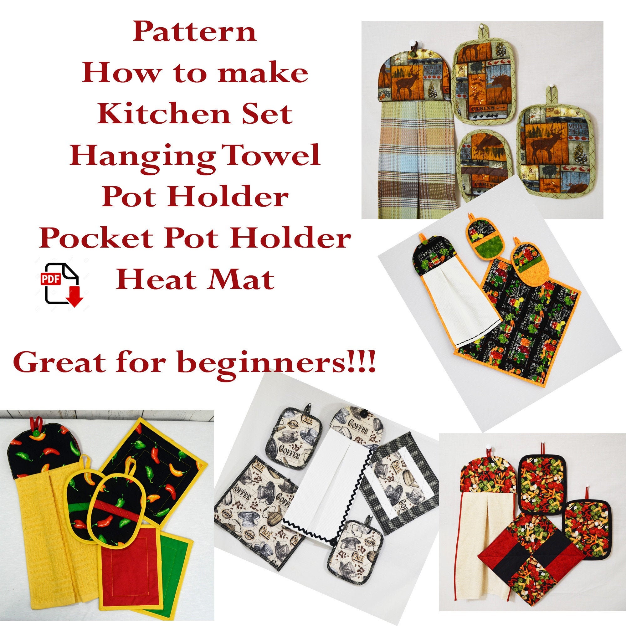 SEWING PATTERN Instant Download, Kitchen Set Hanging Towel, Heat Mat, Pot  Holder, Pocket Pot Holder PDF Download Only 