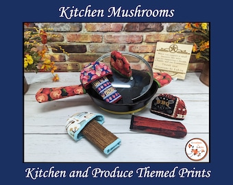 Kitchen Mushrooms, Pan Handle Cover Sets for long handle or Knobs, Pan Lid Handle Cover, Cast Iron Skillet Handle Cover