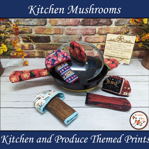 Kitchen Mushrooms, Pan Handle Cover Sets for long handle or Knobs, Pan Lid Handle Cover, Cast Iron Skillet Handle Cover