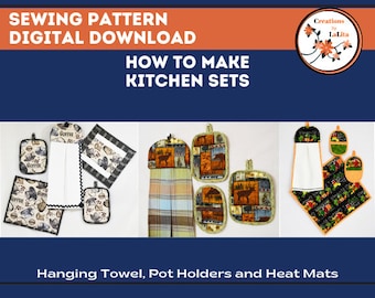 SEWING PATTERN Instant Download, Kitchen Set - Hanging Towel, Heat Mat, Pot Holder, Pocket Pot Holder - PDF Download Only
