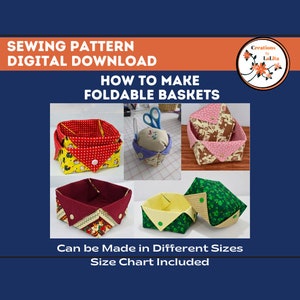 SEWING PATTERN Instant Download, Fabric Baskets - Pin Cushion and Tissue Box Cover also included, Foldable Storable Multi Use Baskets