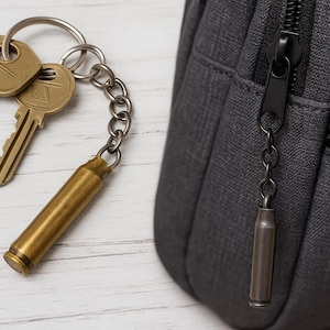 Spent Casing Keychain | Range Brass and Steel Bullet Keychain, Metal Keychain | Great Gift for Dad