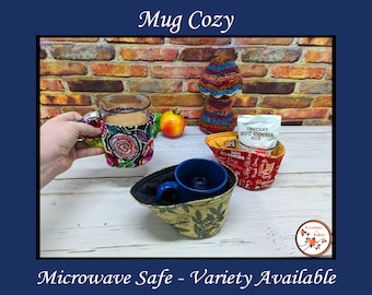 Microwave Mug Cozy - Each Sold Separately - Coffee Themed Fabrics, Cafe Mug Cozy, Coffee Shop Mug Cozy, Mug Wrap or Holder