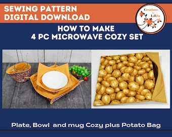 Microwave Sewing Pattern: Plate, Bowl, Mug, and Potato Bag Instructions (Instant Download)