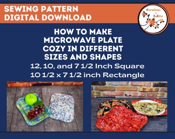 SEWING PATTERN Instant Download, Microwave Plate Cozy, Rectangle Plate Holder, Square Plate Holder, Guide on how to make