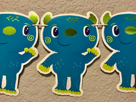 Happy Monster Banner Blue Green Party Decorations Party Etsy