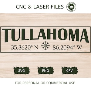 Tullahoma, TN Coordinates - SVG -  CNC Laser File (Digital Download)