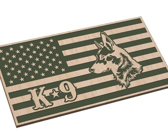 アメリカ国旗とK9ベルジアン・マリノア - SVG | CNC、レーザーカット