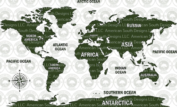 南極大陸を含む境界線なしの世界地図 - SVG - CNCレーザーファイル