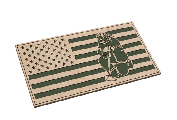 American Flag with Kneeling Firefighter - SVG