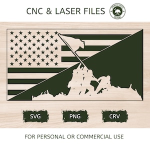 Diagonal Split American Flag with Iwo Jima - SVG -  CNC Laser File (Digital Download)
