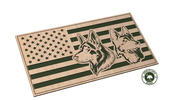 American Flag with German Shepherds - SVG