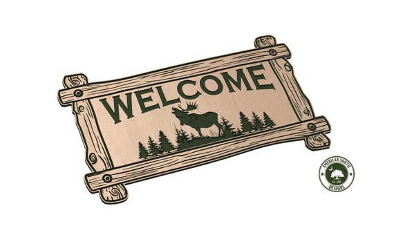 Wooden Sign - Welcome with Moose Calling - SVG