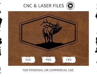 Hexagon Hat Patch with Elk Bugle - Stitching - SVG -  CNC Laser File (Digital Download)