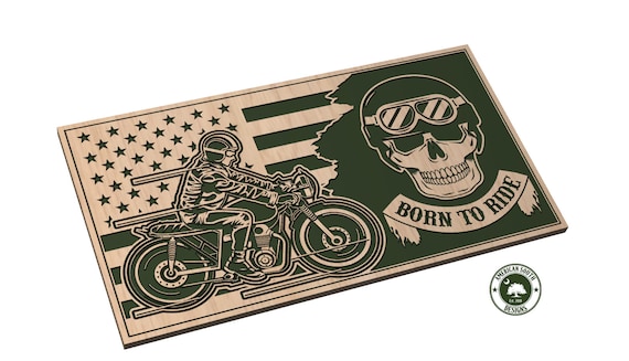 Tattered 3 Flag - Motorcycle Born to Ride - SVG