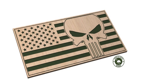 American Flag with Large Punisher Skull