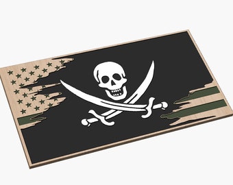 Tattered Pirate Flag with American Flag - SVG