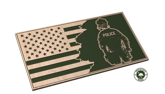 Tattered 3 Flag with Female Police Officer - SVG