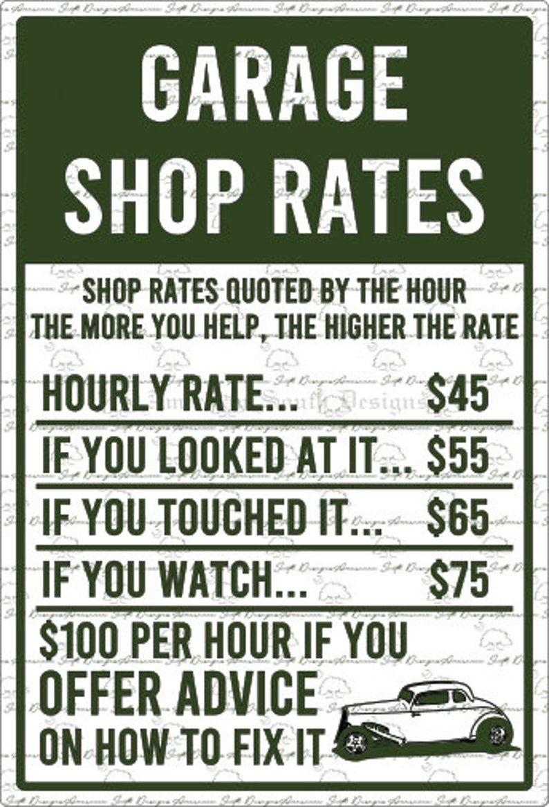Garage Shop Rates Sign SVG Etsy