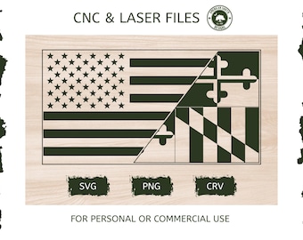 Bandiera americana divisa del Maryland - SVG - File per taglio laser CNC (Download digitale)