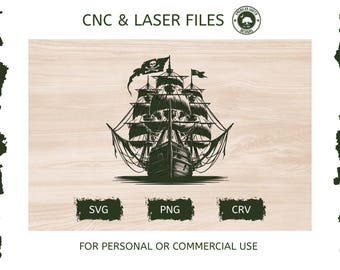 Pirate Ship - SVG | CNC, Laser Engraving, CRV File - (Digital Download)
