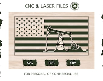 American Flag with Oil Field Pumpjack - SVG | CNC, Laser Engraving, CRV File - (Digital Download)