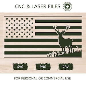Bandeira Americana com Veado - SVG | Arquivo para CNC, Gravação a Laser e CRV - (Download Digital)