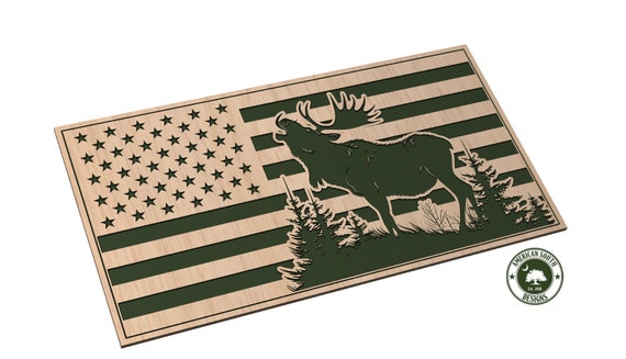 American Flag with Moose Calling - SVG
