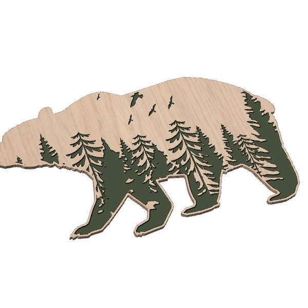 Bear with Forest Shape - SVG