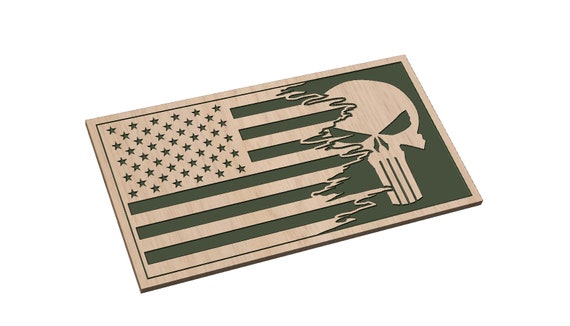 Tattered American Flag with Punisher Skull - SVG