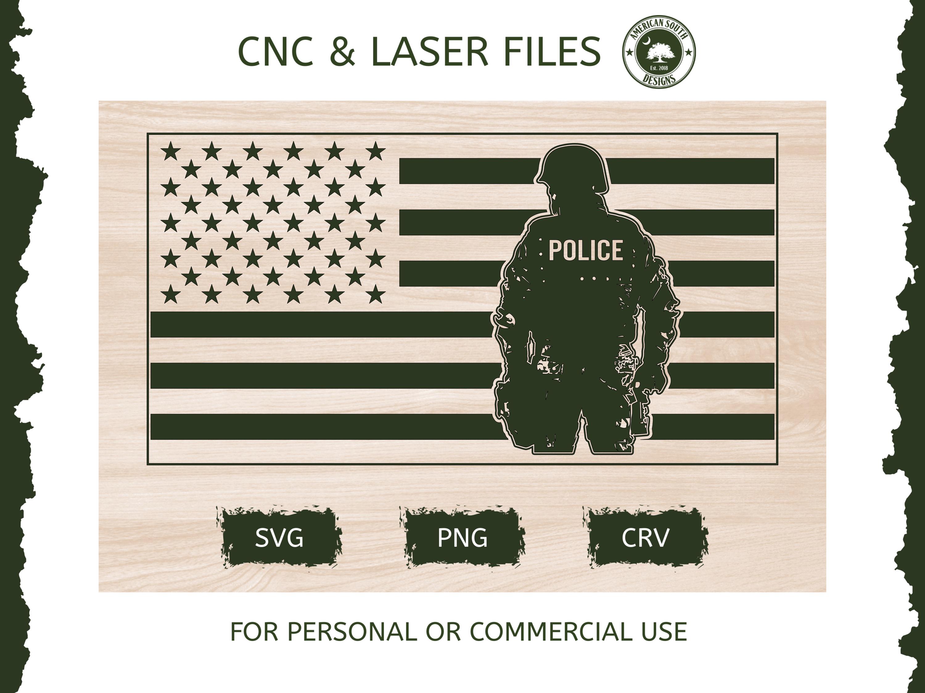 警察官が描かれたアメリカ国旗 - SVG - CNCレーザーファイル（デジタル