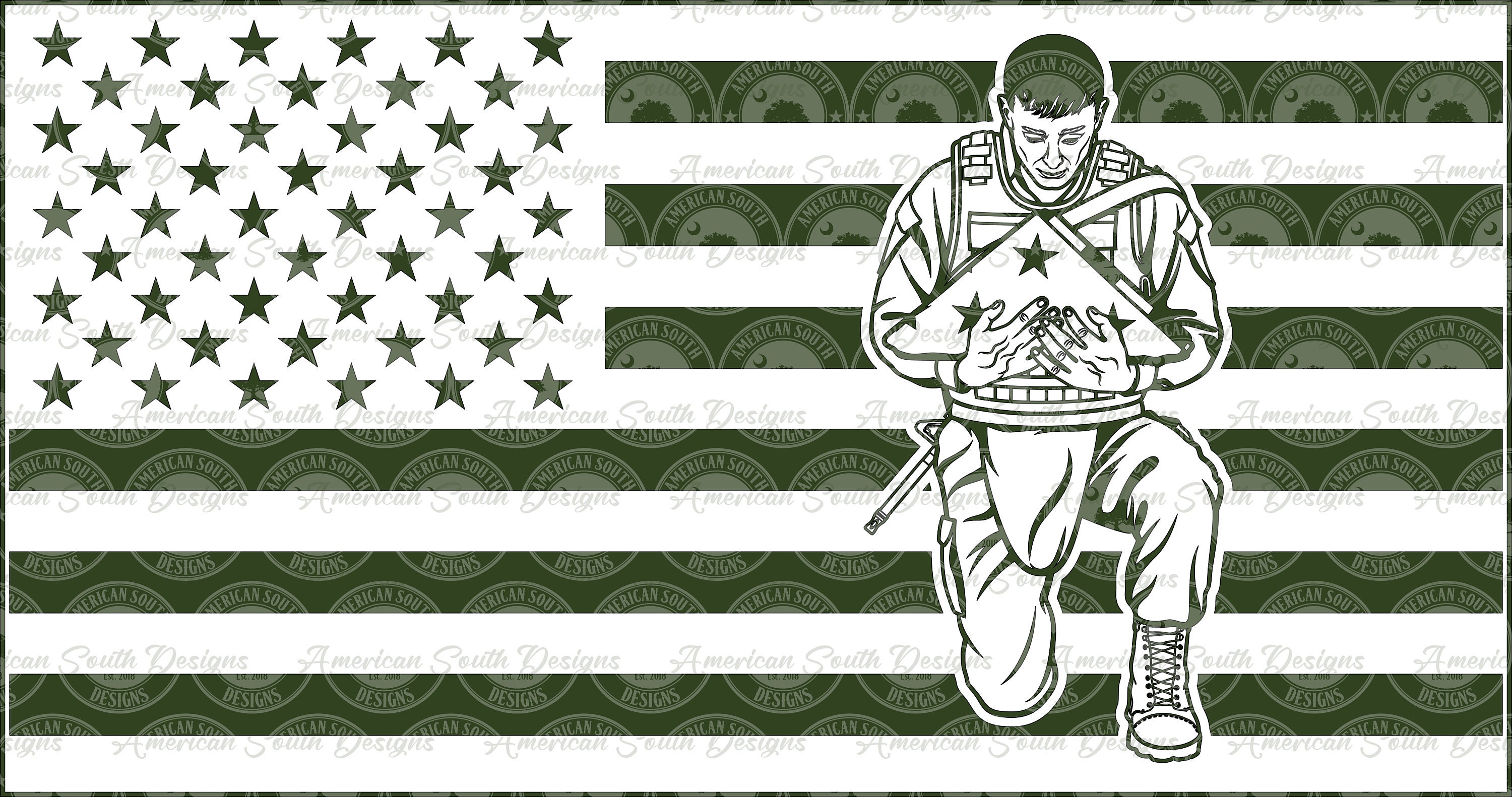 アメリカ国旗とひざまずく兵士 - SVG | CNC、レーザーカットファイル