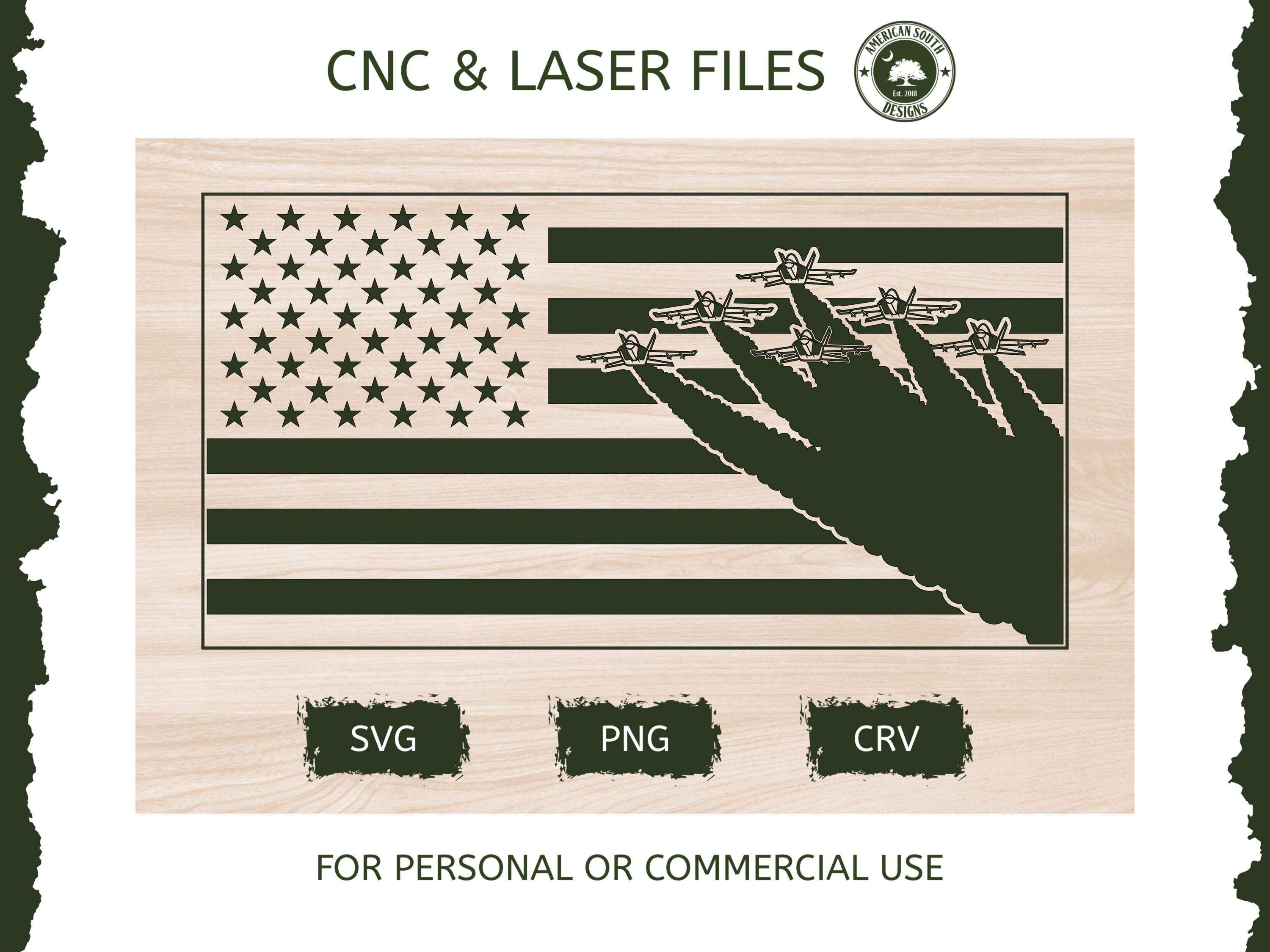 アメリカ国旗と編隊飛行するジェット機の煙 - SVG - CNCレーザー