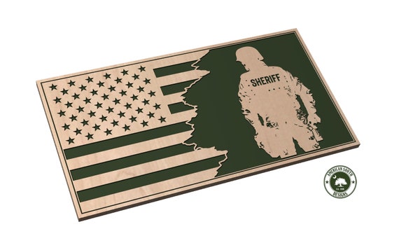 Tattered 3 Flag with Sheriff Silhouette - SVG