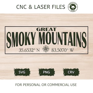 Smoky Mountains Coordinates SVG – SVG -  CNC Laser File (Digital Download)