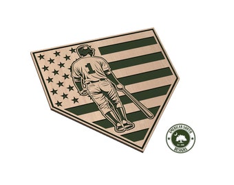 Bandeira Americana do Home Plate - Jogador de Beisebol - SVG - Arquivo para Corte a Laser CNC (Download Digital)