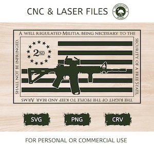 Andra tilläggets gränsflagga med AR15 - SVG - CNC-laserfil (digital nedladdning)
