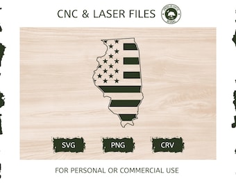 Flaga amerykańska w kształcie Illinois – SVG – plik laserowy CNC (pobranie cyfrowe)