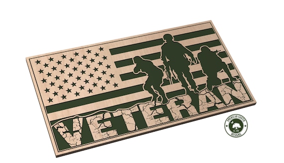 American Flag with 3 Soldiers - Veteran - SVG