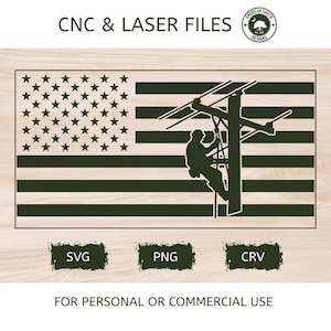Amerikanische Flagge mit Lineman - SVG - CNC Laser Datei (Digitaler Download)