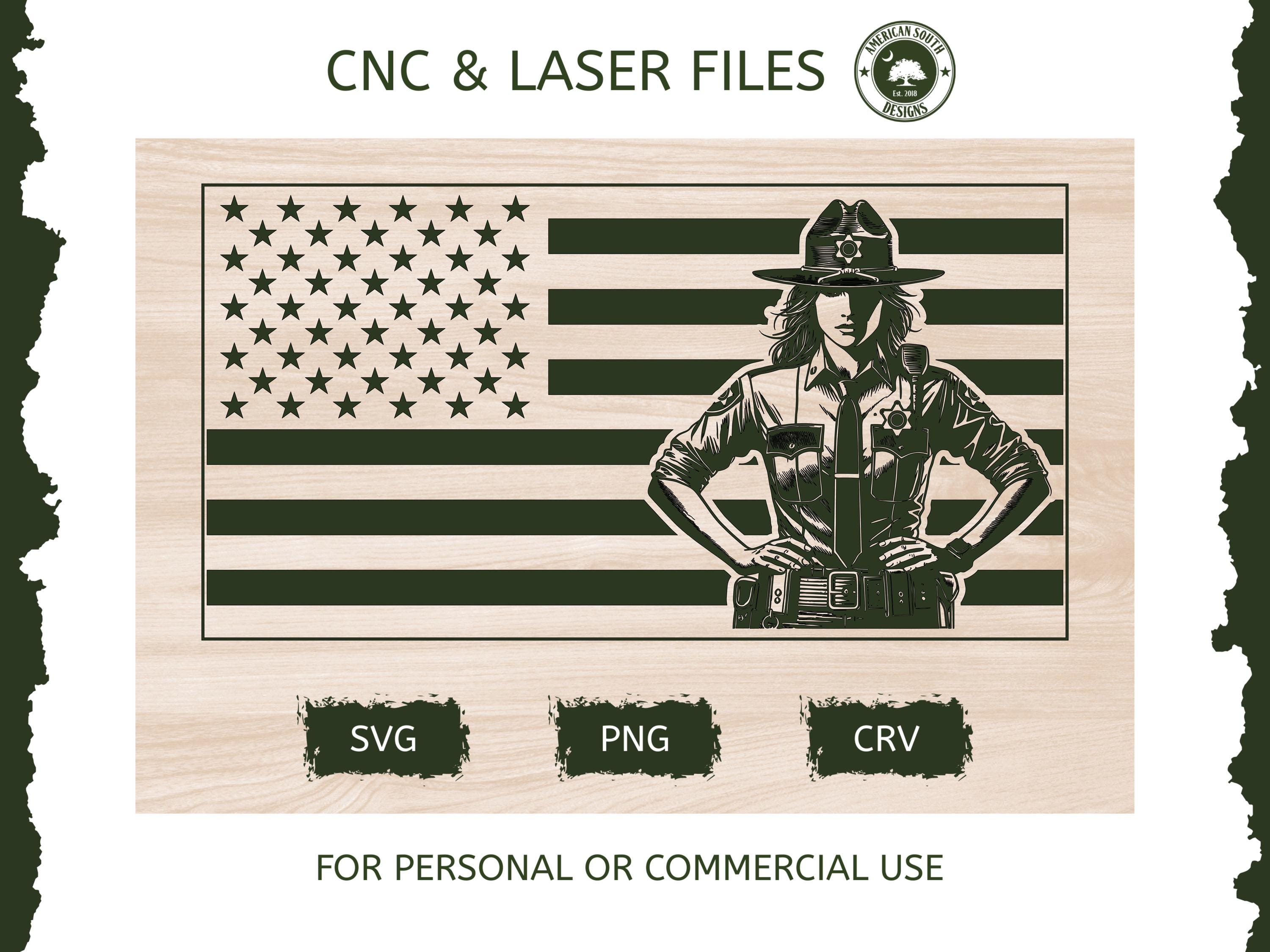 女性保安官が描かれたアメリカ国旗 - SVG - CNCレーザーファイル