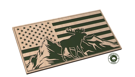 American Flag with Mountain and Moose - SVG