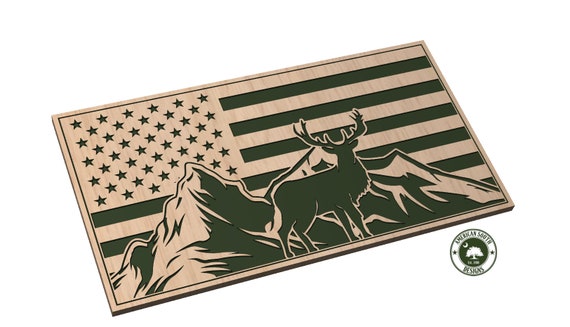 American Flag with Mountain and Buck - SVG