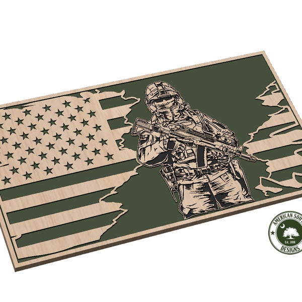 Tattered Flag 7 with Soldier - SVG