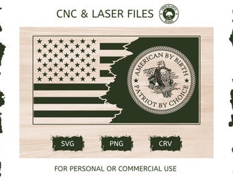 Bandera desgastada 3 Estadounidense de nacimiento Patriota por elección - SVG - Archivo láser CNC (Descarga digital)