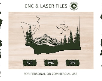 Washington State with Mountains -   SVG | CNC, Laser Cut File, Engraving, CRV File (Digital Download).